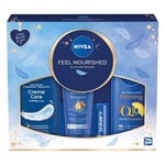 NIVEA Feel Nourished Gift Set (4 Products), Skincare Women's Gift Set with NIVEA Shower Cream, Firming Body Lotion, Intensive Moisture Hand Cream and Caring Lip Balm