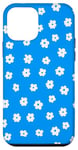 Coque pour iPhone 12 mini Bleu avec motif floral blanc