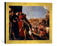 'Encadré Image de Anastasio fontebuoni "Catherine de Medici 1569 accueille les Toscane gesandten troilo Orsini, Impression L'art de Militaire aide pour Charles IX de France, dans le cadre de haute qualité Photos fait main, 40 x 30 cm, Doré Raya