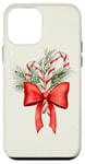 Coque pour iPhone 12 mini Noeud rouge vintage de Noël à la menthe poivrée en sucre d'orge Jolly Leaves