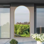 MirrorOutlet The Arcus - Gold Framed Modern Full Length Arched Leaner Wall Garden Mirror 79" X 39" (200CM X 100CM) Silver Mirror Glass with Black All weather Backing.