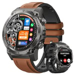 Montre Connectée Homme Militaire, 1.46" Smartwatch Homme avec Appel Bluetooth, 500mAH IP68 Étanche 120 Sportifs 24/7 Moniteur de Fréquence Cardiaque et Sommeil, Smartwatch pour Android iOS, Marron