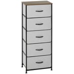 Fabric Grey 5 Drawer Chest of Drawers 45W x 30D x 116H cm Wood Top Storage