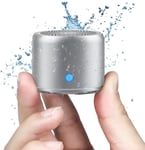 Etui De Voyage Inclus, A106 Mini Enceinte Bluetooth Portable Actif avec Basse Extra, Autonomie 12hrs, étanchéité IP67, Mini Haut Parleur Parfait pour la Douche, Chambre, Vélo, Voiture (Argent)