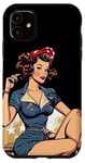 Coque pour iPhone 11 Retro Patriotic Pin-up Vintage USA Flag American Beauty Girl