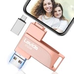 Cle USB pour Phone,Levida Clé USB 512 go,Photo Stick,4 en 1 Clef USB 3.0,USB Stick pour iOS/Smartphone/Pad/PC(Mémoire Mobile,Sauvegarde Automatique et Transfert Photos),Rose Clair