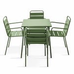 Ensemble table de jardin carrée et 4 fauteuils acier vert cactus - Palavas - Vert Cactus