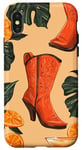 Coque pour iPhone X/XS Bottes de cowgirl côtières orange avec motif tropical martini