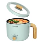 Audecook Electric Hot Pot, 1.5L Rapid Noodles Cooker, Portable Nonstick Mini Multicooker, Electric Skillet with Dual Power Control for Ramen/Pasta/Egg/Soup/Oatmeal (Green)