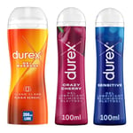 Durex - Lot de 3 Gels Lubrifiants Intimes - Gel De Massage 2 en 1 Ylang Ylang 200ml - Gel Lubrifiant Sexuel Crazy Cherry 100ml - Gel Lubrifiant Intime Sensitive 100ml