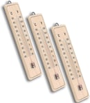 mumbi Lot de 3 thermomètres analogiques en bois pour intérieur et extérieur, marron