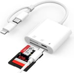 Lecteur de Carte SD pour iPhone, L-ightning & USB C Lecteur Carte SD avec Double Fente pour Micro SD/SD, Adaptateur Carte SD pour iPhone, Lecture et Chargement simultanés