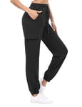 Doaraha Pantalon Jogging Femme en Coton Large avec 4 Poches Léger Confortable et Agréable à Porter Idéal pour Sport Yoga et Fitness en Hiver Grande Taille S-XXL,L,Noir,L