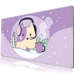 Mechanical Cattle Kawaii Tapis de Bureau Motif Chat de l'espace Violet - Grand Tapis de Souris XXL - Tapis de Souris Long pour Clavier de Jeu - 80 x 40 cm - Accessoires de Bureau Mignons pour Filles