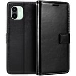 Xiaomi Redmi A1 Flip Wallet Case - Black 3 Card Slots - Cash Compartment - Magnetic Clip