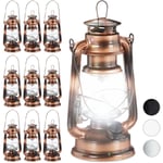 10x lampe-tempête led, lanterne retro comme décoration de fenêtre ou de jardin, à piles, cuivre