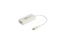 StarTech.com USB-C Ethernet-adapter med extra USB 3.0-port - vit - nätverksadapter - USB-C - Gigabit Ethernet + USB 3.1 Gen 2