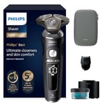 Philips Shaver Series 9000 Prestige, Wet and Dry Electric Shaver, Black Matte, Lift & Cut Shaving System, SkinIQ Technology, Beard Styler, Cleaning Pod, Premium Pouch, Model SP9840/31