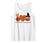 Peace love Halloween Pumpkin witch hat fingers women girls Tank Top