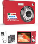 Andoer Digital Camera with 32G TF Card, 48MP Compact Digital Camera, 16X Digital Zoom Anti-Shake Vlogging Camera, Auto Focus Portable Digital Camera for Kids Teen Adult Beginner, Red