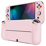 PlayVital ZealProtect Soft Protective Case for Nintendo Switch OLED, Flexible Protector Joycon Grip Cover for Switch OLED with Thumb Grip Caps & ABXY Direction Button Caps - Cherry Blossoms Pink