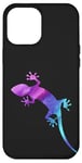 Coque pour iPhone 12 Pro Max Bleu Violet cyan lézard gecko fond noir amoureux des animaux