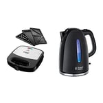 Russell Hobbs Appareil à Sandwich 3en1 750W, Gaufrier, Grill, Plaques Amovibles Anti Adhésives - 24540-56 Fiesta & Bouilloire 1,7L, Ebullition Ultra Rapide - Noir 22591-70 Texture