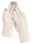 TRENDOUX Gants Hiver Femme, Gants Chaud Femme Tricotés avec Écran Tactile Poignets Coupe-Vent, Gants Laine Femme Doublure en Polaire pour Ski Cyclisme Smartphone Conduite Running - Blanc