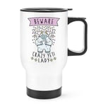 Beware Crazy Yeti Lady Travel Mug Cup With Handle - Funny Thermal Flask Monster