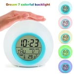 LED 7 Color Changing Digital Alarm Clock Display Night Light Kids Wake Up Clock