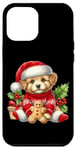 Coque pour iPhone 12 Pro Max Chiot mignon en bonnet de noel avec biscuit au pain d'épice