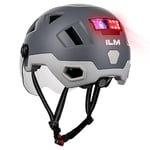 ILM Casque Velo VTT Homme Femme Homologué NTA8776 CE CPSC-Casque de Velo Route Adulte avec Visiere LED d'Alerte de Freinage,Gris,L/XL