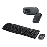 Logitech Clavier et Souris sans Fil MK270 pour Windows + Logitech Webcam C270 HD, 720p/30ips, Appel Vidéo HD Large Champ de Vision - Clavier Français AZERTY