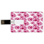 4G USB Flash Drives Credit Card Shape Watercolor Memory Stick Bank Card Style Abstract Floral Arrangement Peonies Pattern Botany Themed and Nature Inspired,Pink Magenta Waterproof Pen Thumb Lovely Ju