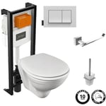 Jacob Delafon - Pack wc suspendu sans bride Patio + porte-balai + porte-rouleau Eo Moderne