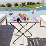 Table pliante de jardin Cavallino métal bois de pin 60 x 40 x 57 cm noir multicolore en.casa