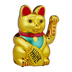 relaxdays Chat Japonais, Maneki Neko XL, Patte Mobile Fonctionne à Piles, Porte-Bonheur pour Richesse/succès, 30cm, doré, Plastique, 1 élément