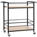 HOMCOM Chariot de Service desserte de Cuisine à roulettes avec 2 Plateaux Cadre en métal et Aspect Bois - dim. 82L x 40l x 75H cm Naturel et Noir