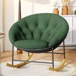 Yoleo - Fauteuil à bascule Rembourrée Confortable - Grand Rocking chair d'extérieur Rond - Pieds en bois massif - Berber fleece - Vert