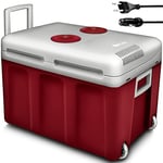 tillvex Glacière électrique 40L avec des roulettes | Mini-frigidaire 230 V et 12 V pour Camping avec Voiture | refroidit et réchauffe | Mode ÉCO (Rouge)