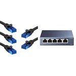 KabelDirekt - 5x 20m - Câble réseau, câble Ethernet & Lan - (noir-bleu) & TP-Link Switch Ethernet (TL-SG105) Gigabit 5 RJ45 ports metallique 10/100/1000 Mbps, idéal pour étendre le réseau câblé