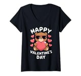 Womens Valentine's Day Funny Teddy Bear Heart Love Valentines V-Neck T-Shirt