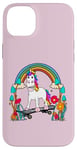 Coque pour iPhone 14 Plus Skateboard licorne arc-en-ciel pour enfant