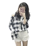 Women Striped Plaid Off Shoulder Patchwork Long Sleeves Shirts Black One Size