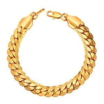 U7 Chaîne Bracelet Doré Homme Gourmette Maille Anglaise Plaqué Or Jaune 18K Largeur 9mm - 21cm de Long