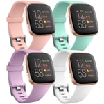 Ouwegaga Pack 4 Silicone Sport Replacement Strap Compatible with Fitbit Versa Strap/Fitbit Versa Lite Strap/Fitbit Versa 2 Strap, Women Men Large Pink/Auqa/Lavender/White