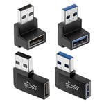 4-pack USB 3.0-adapter, vertikal uppåt och nedåt, horisontell vänster och höger vinkel, USB hane till hona