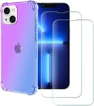 Housse Pour Apple Iphone 13 6.1 Gradient Color Tpu Case +2 Films Protection En Verre Trempé Antichoc Coque Bleu Violet