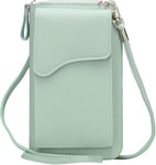 Sac à Bandoulière pour Téléphone Portable, Mini Pochette Porte Carte Épaule, Petit Cuir PU Crossbody Femme, Fille Sac à Main Portefeuille, Monnaie Sacoche avec Sangle Réglable et Fentes (vert)