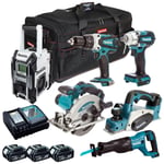 Makita 18V 6 Piece Power Tool Kit 3 x 5.0Ah Battery Charger & Bag T4TKIT-12877